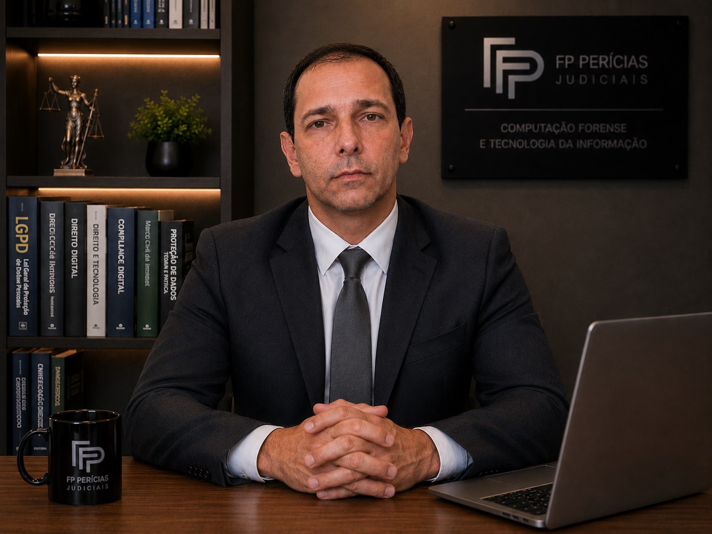 Foto profissional de Fernando Pires com as mãos cruzadas sobre a mesa